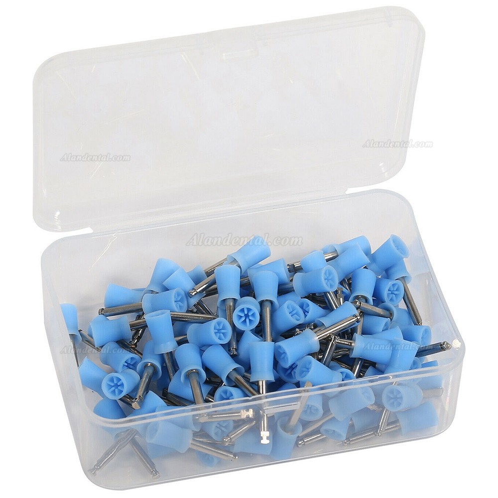 100pcs Dental Firm Prophy Cup Rubber Polish Brush Blue Polishing Head